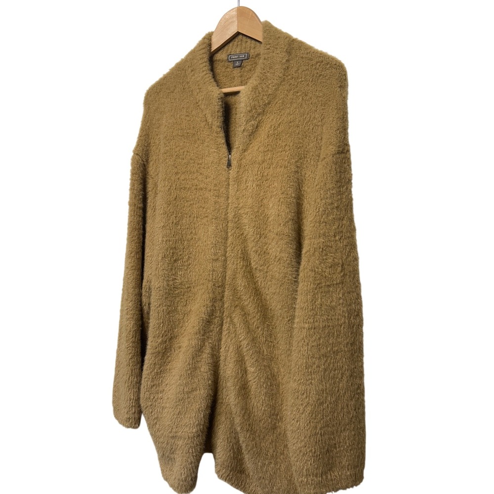 Point Sur Fuzzy Teddy Long Zip Cardigan Camel Women's‎ Size Large EUC